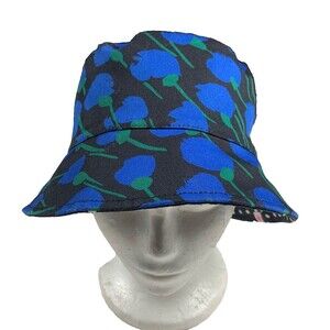 Kate Spade Bucket Hat Seascape Flora Reversible Black Polka Dot Cotton